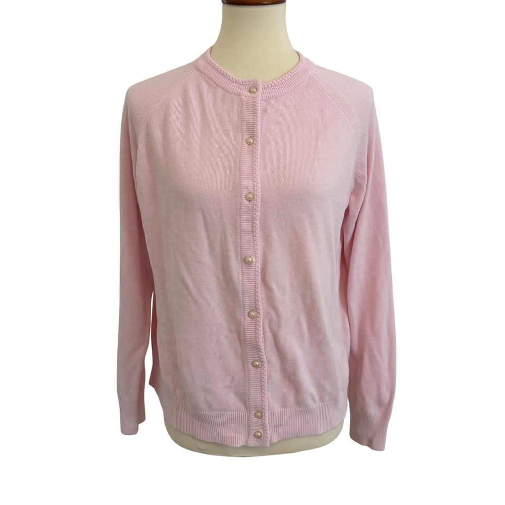 Pink Cardigan Sweater Pearl Button‎ Womens Large Grandmacore Coquette Soft Girl